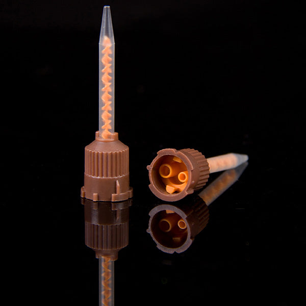 Impression Mixing Tips 50 pcs/ pk - AL33112B #12B brown with orange inside, taper, 4:1 & 10:1, long 49.5mm – for self-adhesive resin cement, temporary crown & bridge material image
