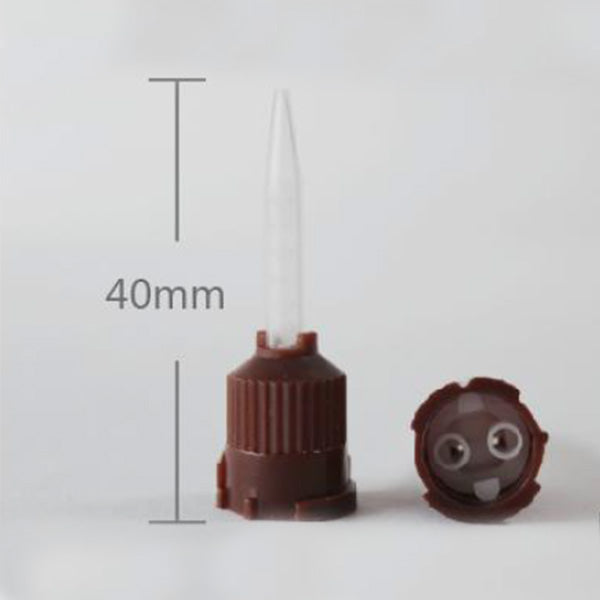 Impression Mixing Tips 50 pcs/ pk - AL 33109 #9 brown, taper, 1:1 long 39.5mm – for cold-whitening cement, resin cement, self-curing adhesive material, addition-curing control silicone image